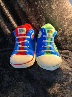 Nintendo Kids Super Mario Plush Slippers in Blue, Red & Green